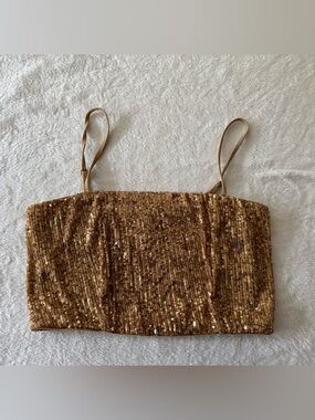 Express Gold Sequins Strappy Cropped Top S Small